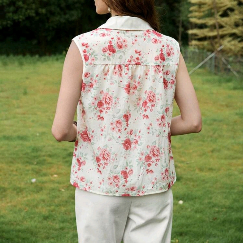Women's Casual Sleeveless Floral Print Shirt Western Tops Floral Western Blouse - Picture 2 of 6